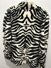 Load image into Gallery viewer, Lilli Ann Black & White acrylic & cotton Zebra Print w/zipper front Leather accent VINTAGE Coat, Size M/L