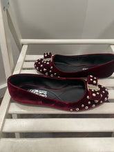 Load image into Gallery viewer, Ferragamo ruby red Velvet studded flats, Size 6/7 W/Box