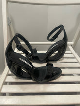 Load image into Gallery viewer, Manolo Blahnik Black Patent Leather Wedge sandal, Dusters Incl.,Size 38.5