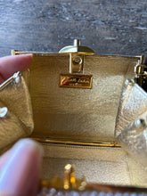 Load image into Gallery viewer, Judith Leiber Gold swarovski crystals Mini evening purse w/chain strap, AS IS missing crystals, duster included