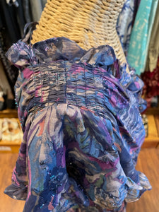 Rebecca Taylor Purple/Pink/Blue Leaves Ruffle Shimmery Silk&Viscose Dress, Size S