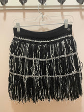 Load image into Gallery viewer, Used CHANEL Black &amp; White Cashmere/Wool Blend Fringe Mini Skirt, Size 38

