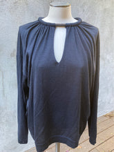 Load image into Gallery viewer, Brunello Cuccinelli Slate Cashmere/Silk Beaded Accents Structured Collar Top, Size M