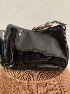 Burberry Black Patent Leather Contrast Stitching Small Shoulder Purse