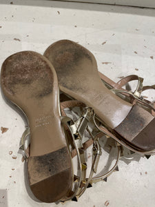 Used Valentino Gold Leather Studded Gladiator Sandal, Size 39