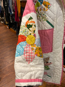 small museum White & Pink Floral Quilted Coat