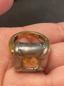 Made in Italy Gently Worn Two Toned 18 kt Gold Citrine Ring, Size 7