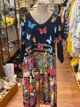 Load image into Gallery viewer, Johnny Was Black Floral/Butterflies Viscose Tiered Longsleeve Dress, Size L
