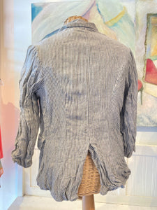 Hazel Brown Multi Gray Cotton & Linen Pinstripe Jacket, Size 3=Large