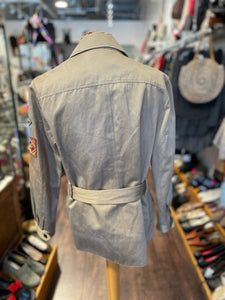 Saint Laurent Tan Cotton/Linen patches Belted Military Jacket, Size 42 AS IS-needs cleaning