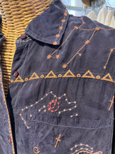 Load image into Gallery viewer, Johnny Was Navy cupra/rayon embroidered Button up Top, Size XS
