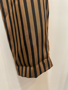 Pomandere Black & Brown Viscose blend striped stretch waist tapered Pant