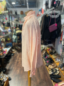 A Shirt Thing Peach Cotton Longsleeve Ruffle Top, Size M