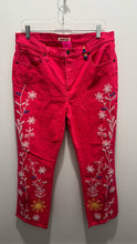Load image into Gallery viewer, Johnny Was Pink Cotton floral embellished raw edge straight Jeans
