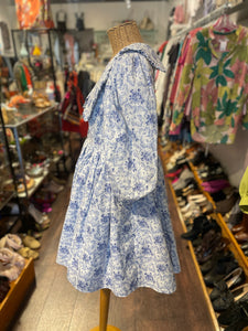 Selkie white/blue Cotton Blend Floral peter pan collar Dress, Size S
