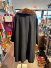 Load image into Gallery viewer, I.Magnin Black &amp; Brown Cashmere fur accent Coat
