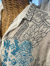 Load image into Gallery viewer, Biya White and blue Cotton embroidered button down longsleeve Top, Size S

