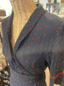 Ganni Black & Red Viscose Polka Dot Dress, Size 36