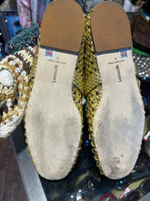 Load image into Gallery viewer, Larroude Gold Leather macrame Flat Maryjane Shoe, Size 9
