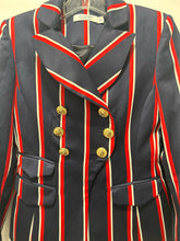 Load image into Gallery viewer, ALTUZARRA navy, red &amp; white wool, cotton, acetate &amp; polyester stripes Military style Blazer, Size 38
