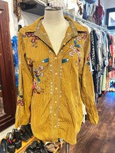 Load image into Gallery viewer, 3J Workshop Mustard Cotton embrodiered collared button down Top
