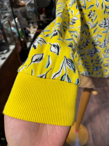 Alice + Olivia yellow & white cotton & viscose Floral Hooded cropped Sweater