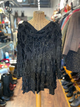 Load image into Gallery viewer, Issey Miyake Black Rayon "fringe floral" embellished Flowy Top, Size M
