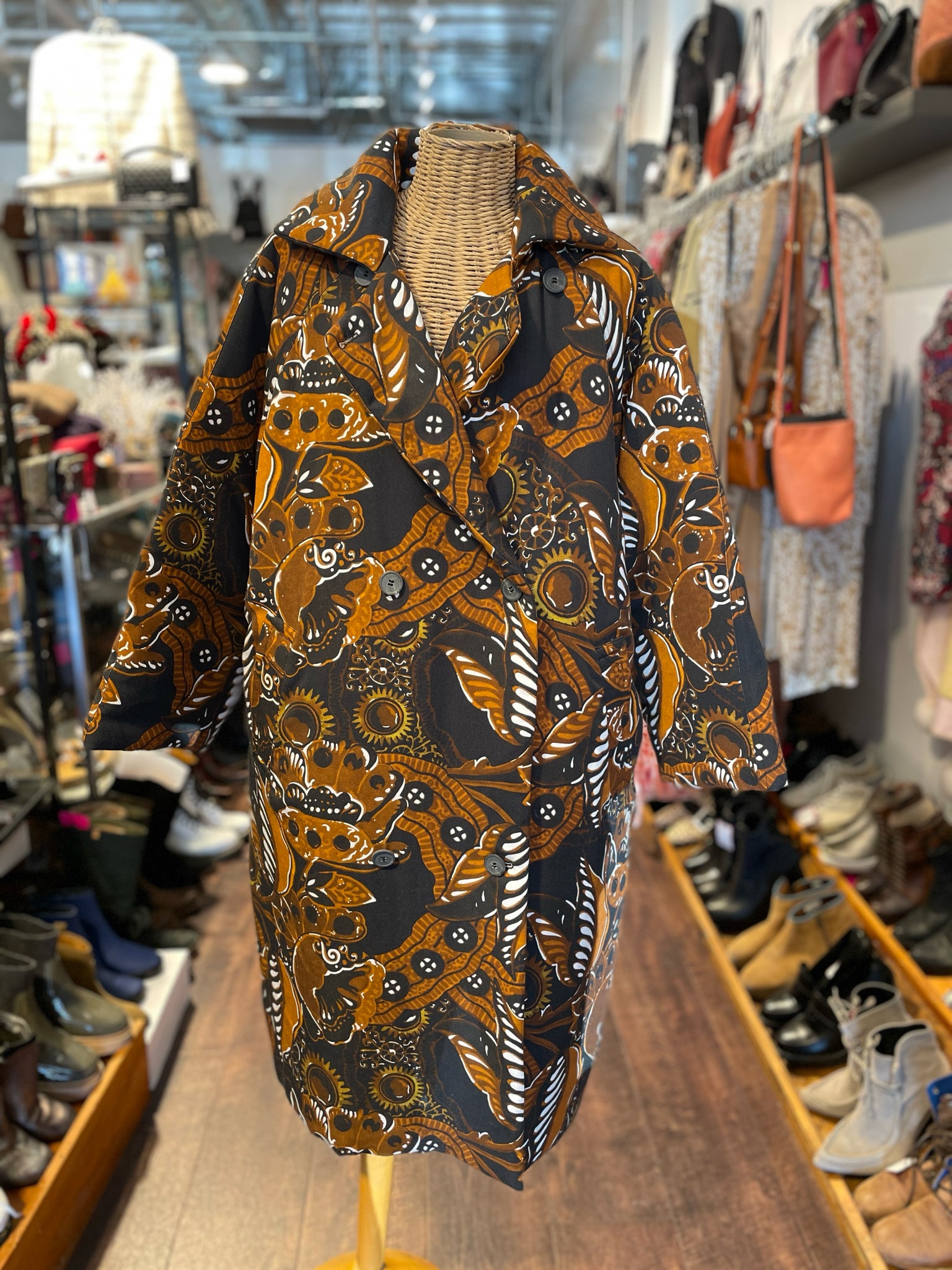 Mara Hoffman white, brown, black tencel & cotton Floral Abstract Print Coat, Size S