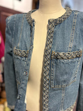 Load image into Gallery viewer, Veronica Beard Blue Cotton Denim Woven shoulder pads Jacket, Size 4
