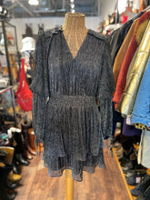 Load image into Gallery viewer, MISA Black metallic &amp; poly sparkle Ruffled longsleeve Dress, Size S
