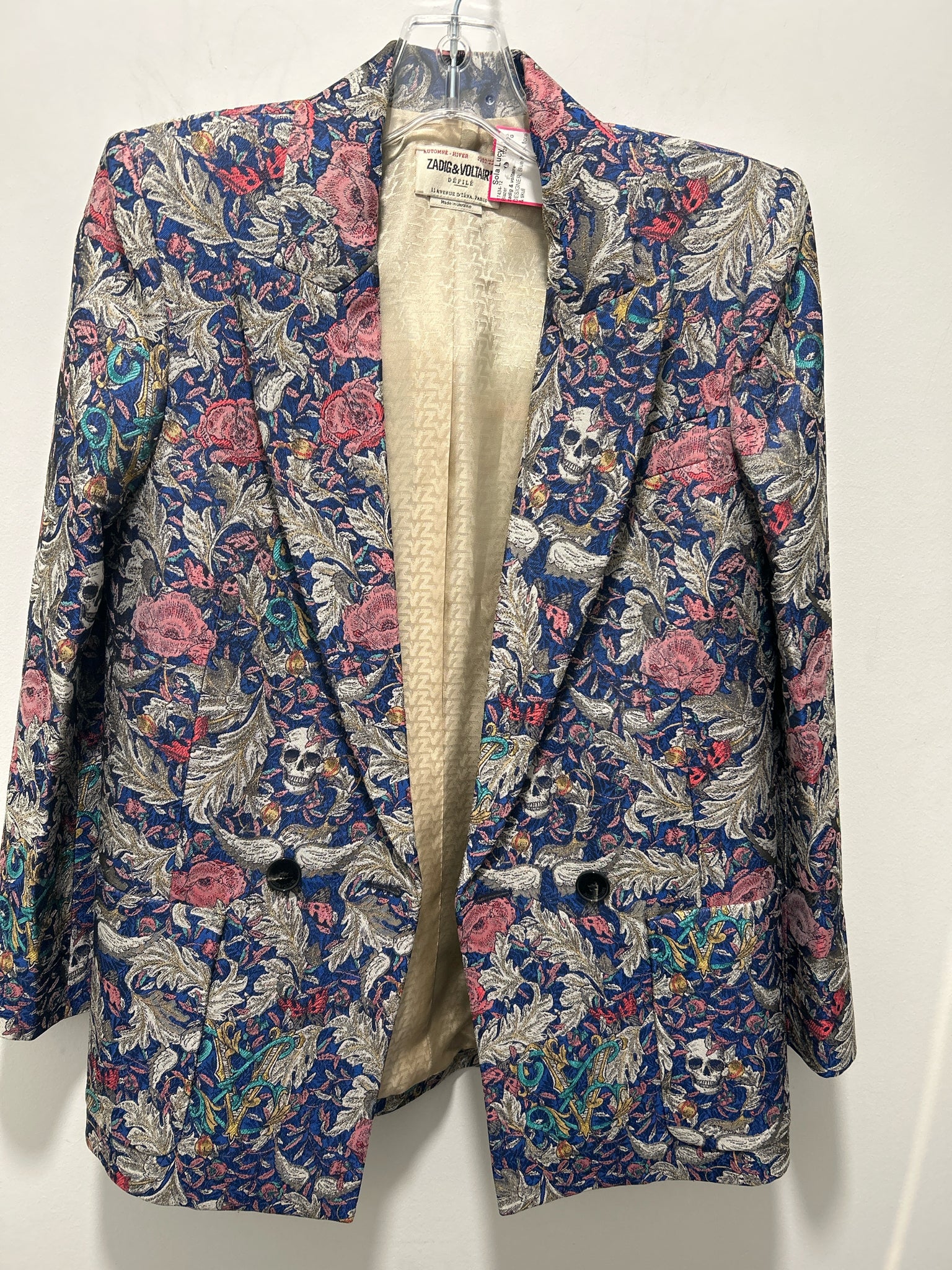 zadig & voltaire Blue & red floral & skull print Blazer, Size 34