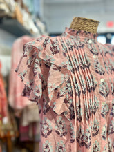 Load image into Gallery viewer, oliphant pink &amp; purple Cotton pintucked Ruffle short sleeve Top
