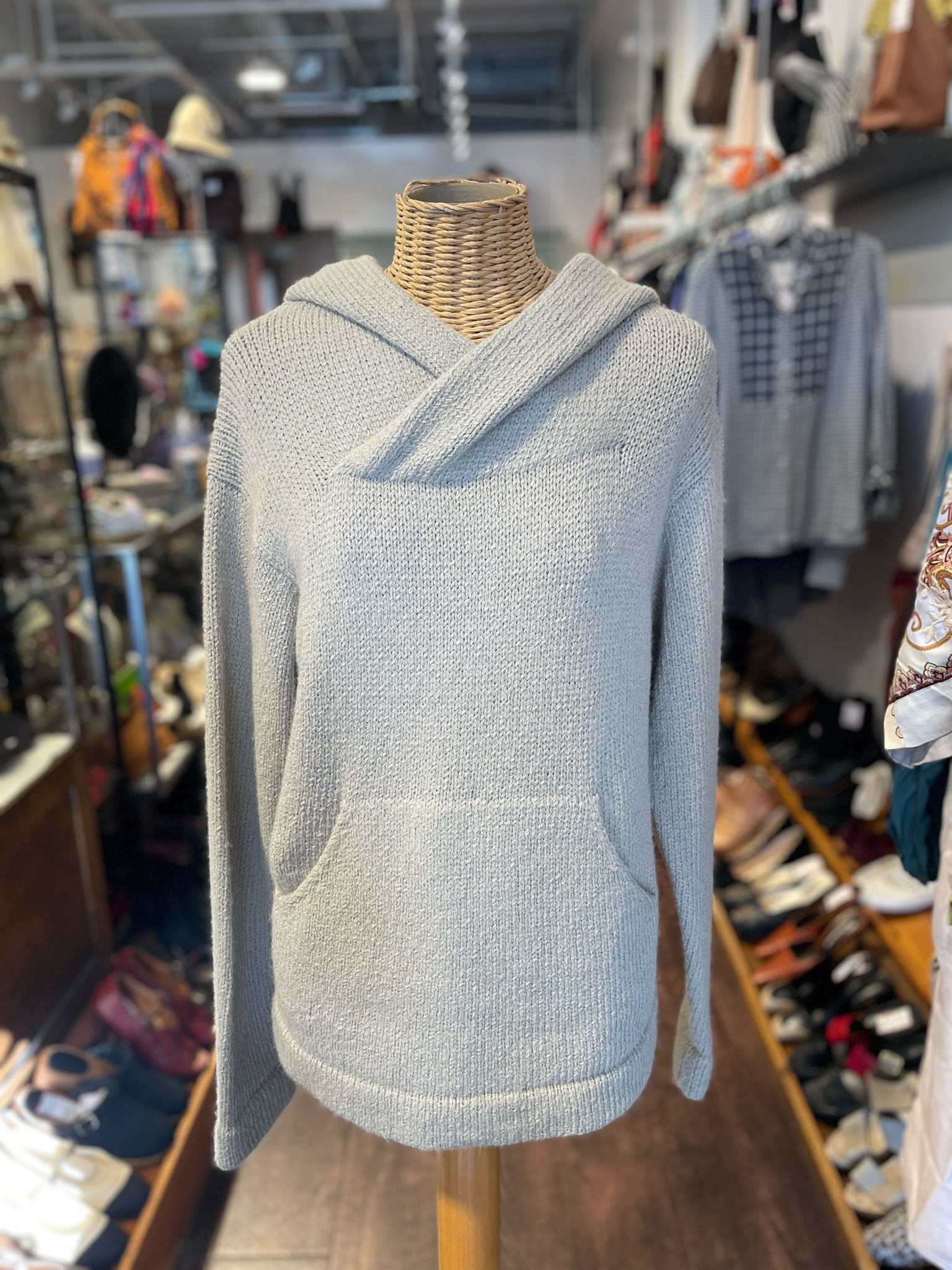 Lauren Manoogian Taupe superfine merino wool solid Hood front pocket Sweater, Size XS
