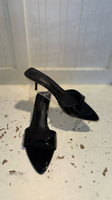 Load image into Gallery viewer, Tony Bianco Black Leather Size 6.5 pointed peep toe kitten heel Shoe
