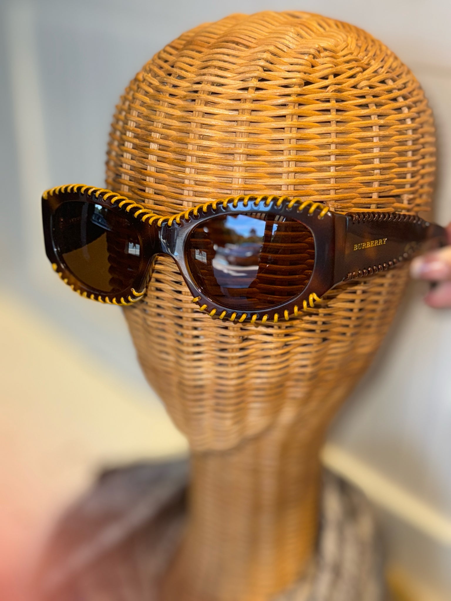 Burberry Tortoise Oversized leather Whipstitch Sunglasses, Prescription lenses, Case Incl.