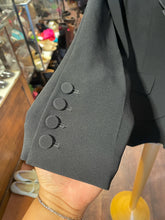 Load image into Gallery viewer, Cinq a&#39; Sept Black Triacetate ruffle collar Snap Buttons sheer accent Blazer, Size 2

