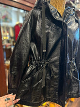 Load image into Gallery viewer, Allsaints Black Faux Leather patent Hood silver accent Jacket
