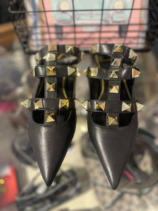 Valentino Black Leather  Pointed Toe WITH DUSTBAG Flats, Size 38