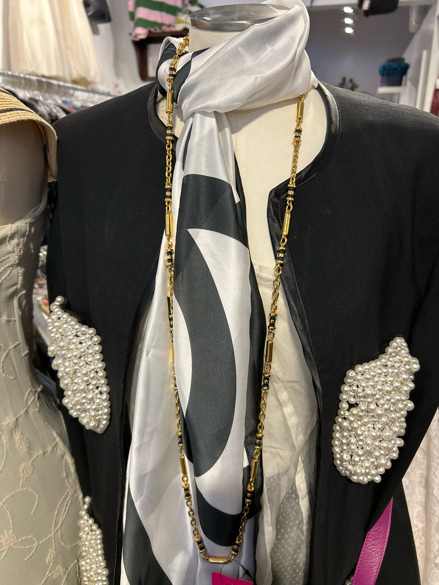 St. John gold & blue chain link long layering Necklace