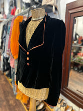 Load image into Gallery viewer, ff collection Black &amp; Orange Rayon &amp; Silk velvet button close Blazer
