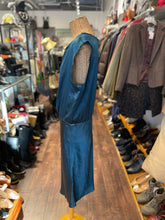 Load image into Gallery viewer, Nili Lotan Teal Silk raw cut midi Sleeveless Dress, Size M gently worn
