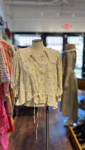 Load image into Gallery viewer, Laurence Bras light blue &amp; beige Viscose Floral Drawstring &amp; Collar Detail Top, Size 36
