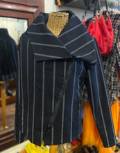 Load image into Gallery viewer, RUTI navy &amp; white Rayon Blend stripes big collar asymmetrical zipper Jacket, Size XL

