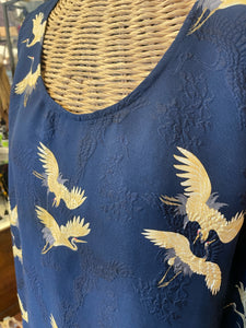 CITRON Navy Silk cranes Tank Top, Size 2=M