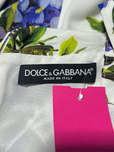Load image into Gallery viewer, Dolce &amp; Gabbana White &amp; Purple Silk Floral ruched Dress, Size 44
