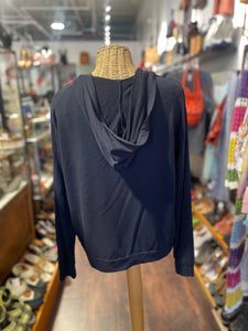Majestic Filatures Black Viscose W/Hoodie & pockets Top, Size 3=L