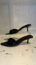 Load image into Gallery viewer, Tony Bianco Black Leather Size 6.5 pointed peep toe kitten heel Shoe
