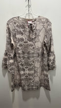 Load image into Gallery viewer, Erica Tanov brown &amp; gray Cotton Floral Longsleeve keyhole Dress
