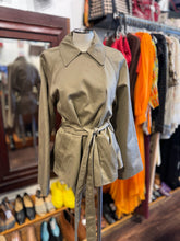 Load image into Gallery viewer, EAVES Khaki cotton &amp; poly belted thick scarf included Jacket, Size S NWT
