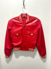 Load image into Gallery viewer, Lillie Rubin Vintage Red and gold Leather sparkle Cropped longsleeve bomber Jacket, Size S
